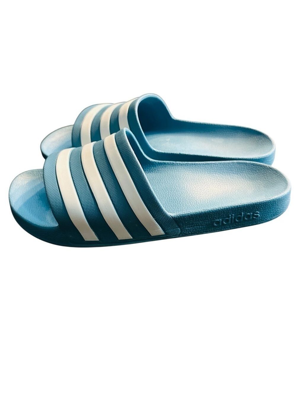 Adidas‎ Adilette Aqua Slides Women’s Size 11 Light Blue White Stripes - Picture 5 of 9